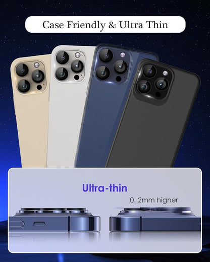 Compatible for iPhone 15 Pro/iPhone 15 Pro Max Camera Lens Protector 3D Metal Tempered Glass Screen Anti-Explosion Camera Cover for iPhone 15 Pro Max/ 15 Pro Black