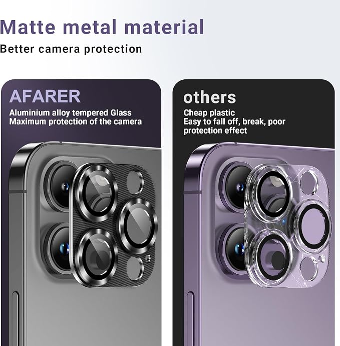AFARER 2 Pack Camera Lens Protector for iPhone 15 Pro/15 Pro Max Metal Camera Cover with 9H Tempered Glass Screen Protector Accessories,Drop Protection Len Cover-Blue