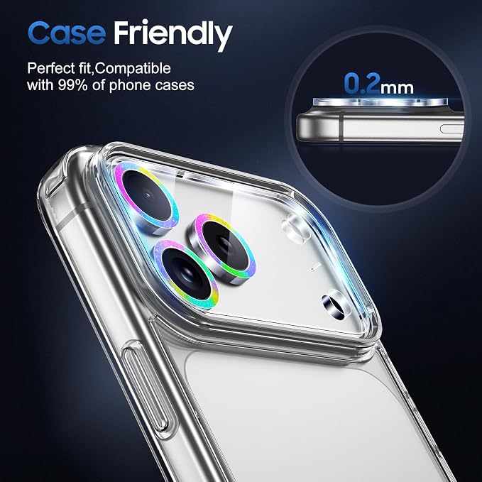UniqueMe Compatible for 3 Pack iPhone 17 Pro Camera Lens Protector - [Drop Protection] [Case Friendly] 9H Tempered Glass Camera Cover Screen [Update New Version] - Glitter Colorful