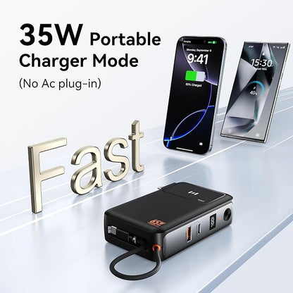 Selore&S-Global 3-in-1 Portable Phone Charger with Wall Plug, 10000mAh USB-C Power Bank with Built in Cable, 35W Portable Battery Pack for iPhone Samsung Android & 65W Wall Charger for Laptop MacBook