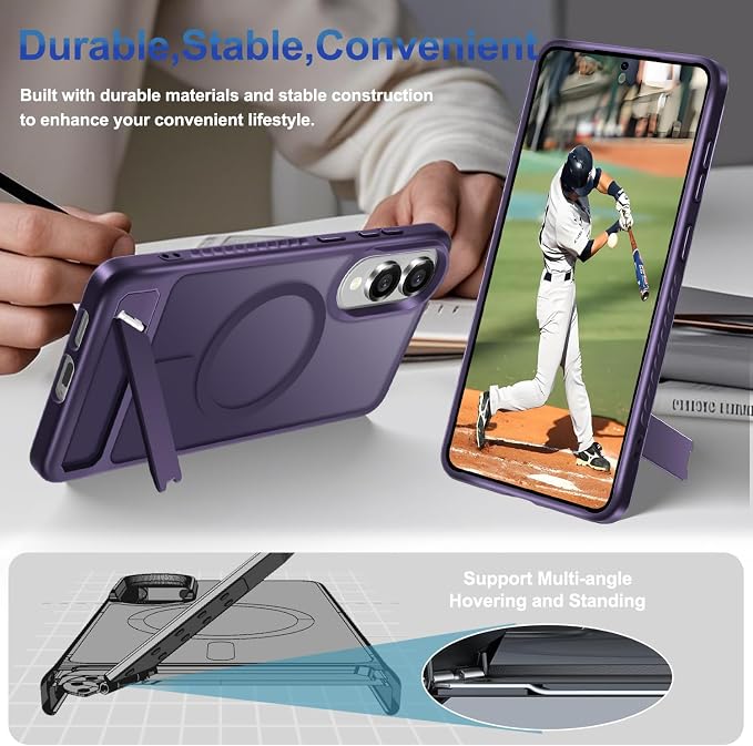 RMOCR for Samsung Galaxy S25 Edge Case with Screen Protector+Lanyard Wrist Strap,Magnetic Translucent Matte Rugged Slim Phone Cover Built in Invisible Kickstand [Fit for MagSafe],2025 Purple