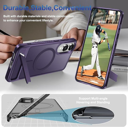 RMOCR for Samsung Galaxy S25 Edge Case with Screen Protector+Lanyard Wrist Strap,Magnetic Translucent Matte Rugged Slim Phone Cover Built in Invisible Kickstand [Fit for MagSafe],2025 Purple