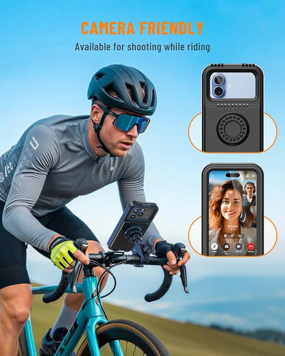 Waterproof Motorcycle Phone Mount, Bike Phone Holder, [No Block Camera] [Quick Install] Secure Bicycle Scooter ATV Handlebar Clamp Clip, Adjustable Fit 4.7-6.9" Cell Phones
