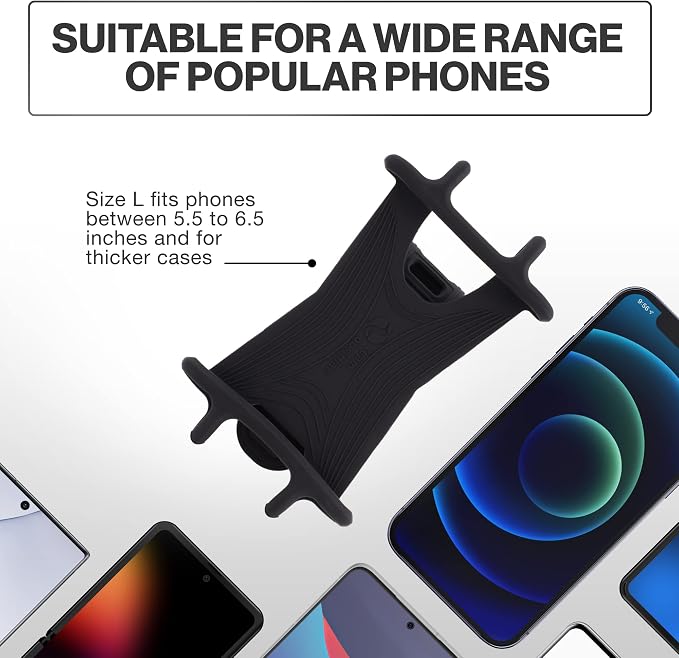 TeamObsidian Bike Phone Holder, Motorcycle Phone Mount - Size L - Non-Slip Material - Fits for 99% of Cellphone Models 5-6.5" - for All Handlebar Types