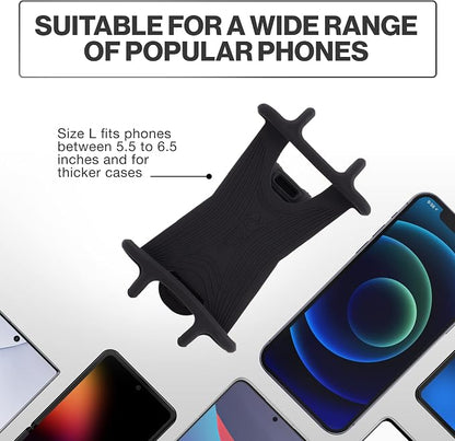 TeamObsidian Bike Phone Holder, Motorcycle Phone Mount - Size L - Non-Slip Material - Fits for 99% of Cellphone Models 5-6.5" - for All Handlebar Types