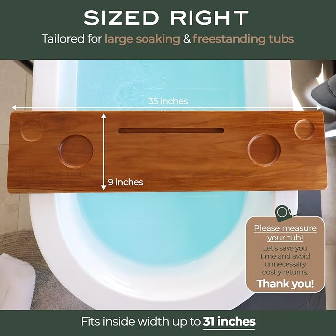 Teak Bathtub Tray for Tub 35” | Bath Tub Tray Wood for Large & Freestanding Tubs, Bathtub Trays for Tub, Bath Tray for Tub, Bath Table Tray | Grand Fjord by JapandiSpirit