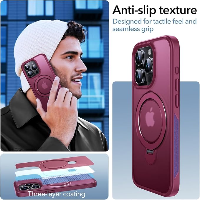 Anqrp 360° All-in-ONE Stand Case for iPhone 15 Pro with Rotatable Magnetic Kickstand Ring Holder, Compatible with MagSafe, MIL-Grade Shockproof iPhone 15 Pro Phone Case Cover 6.1" Red
