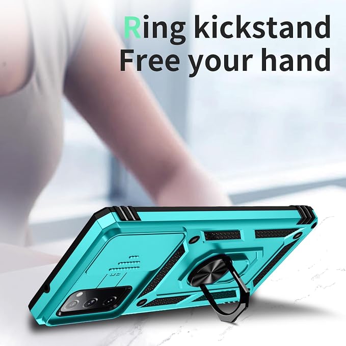 Weycolor for Samsung Galaxy S20 FE 5G Case with Camera Lens Cover, HD Screen Protector, 10 FT Military Grade Drop Protection, Magnetic Ring Holder Kickstand Protective Phone Case, Ice Green