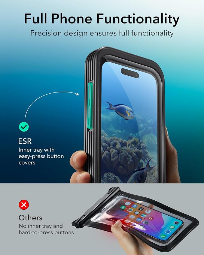 ESR Waterproof Phone Pouch for iPhone 13 Pro / 14 Pro / 15 Pro, Underwater Touch Sensitivity, IPX8 Floating Waterproof Cellphone Case with Lanyard, Dry Bag for Snorkeling, Black