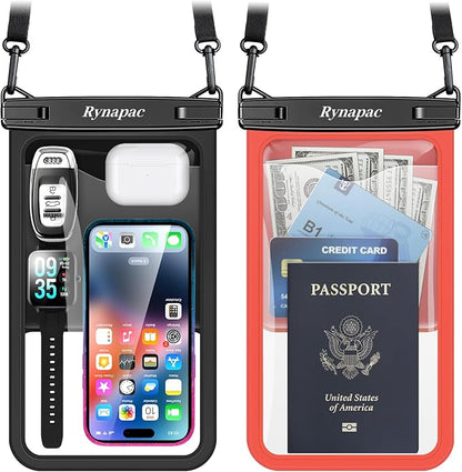 Rynapac [Up to 10" Large Waterproof Phone Pouch - 2 Pack IPX8 Waterproof Phone Case for iPhone 17 16 15 Pro Max Galaxy S26 Ultra, Touchscreen & Underwater Photography, Beach Cruise Travel Essentials