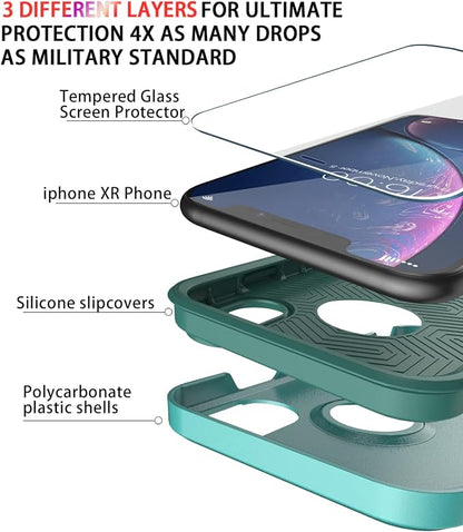 Diverbox for iPhone XR Case [Tempered Glass Screen Protector] [Shockproof] [Dropproof] Heavy Duty Protection Phone Case Cover for Apple iPhone XR (Teal)