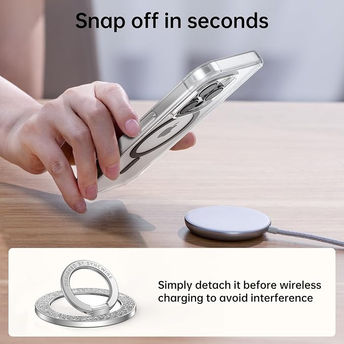 Syncwire Magnetic Phone Grip for MagSafe, Sparkle Ring Holder, Rotatable Kickstand Bling Ring Stand Removable MagSafe Accessories for iPhone 17 Pro Max 16 15 14 13, Android, Samsung etc.
