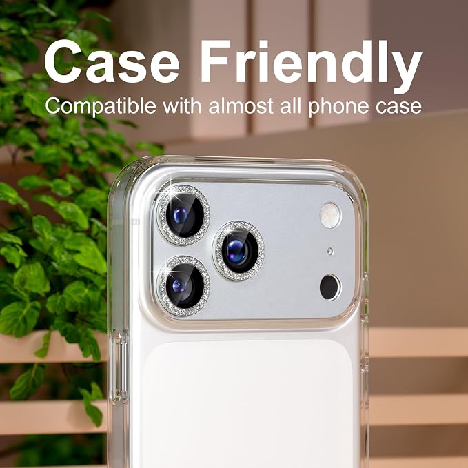 beuxece Compatible for iPhone 17 Pro Camera Lens Protector, Matte Metal Tempered Glass Rear Camera Screen Cover Accessories [Military Grade Shatterproof] [Strong Adsorption] - Glitter Silver