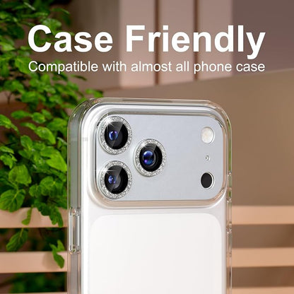 beuxece Compatible for iPhone 17 Pro Camera Lens Protector, Matte Metal Tempered Glass Rear Camera Screen Cover Accessories [Military Grade Shatterproof] [Strong Adsorption] - Glitter Silver