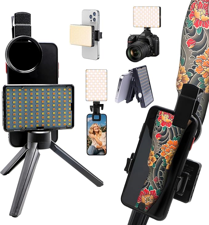 Tattoo Light with 120 LED Beads and 52MM CPL Filter Lens 360° Rotatable Clip Tattoo Equipment Supplies TikTok Remove Glare LED Polarized Fill Light for Video Recording,for Phone, Camera, Laptop, iPad