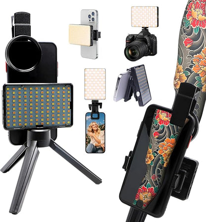 Tattoo Light with 120 LED Beads and 52MM CPL Filter Lens 360° Rotatable Clip Tattoo Equipment Supplies TikTok Remove Glare LED Polarized Fill Light for Video Recording,for Phone, Camera, Laptop, iPad