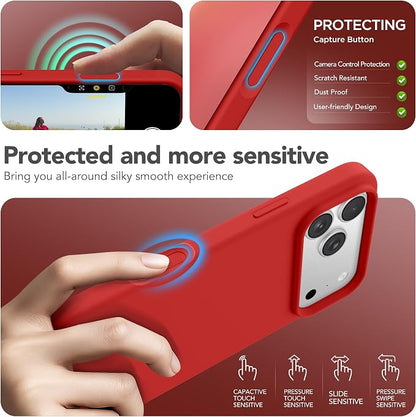 GONEZ Magnetic for iPhone 17 Pro Case, Compatible with MagSafe, [Screen Protector + Camera Lens Protector], Liquid Silicone Anti-Scratch Shockproof Protective Phone Case 6.3 inch, Red