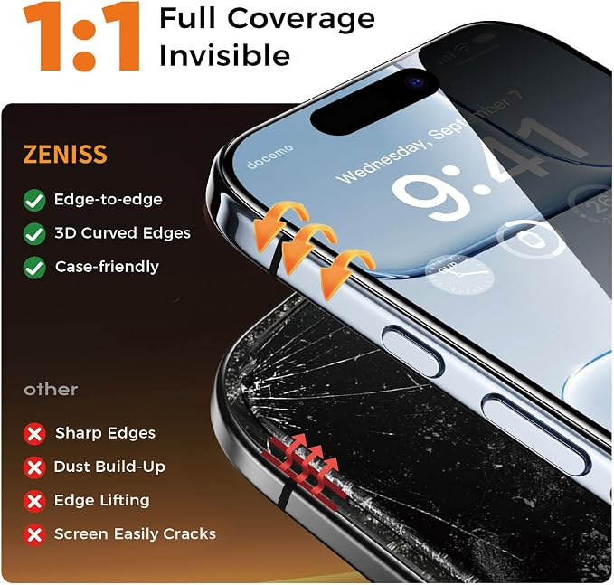 NeverBreak 9H+ Hardness for iPhone Air Privacy Screen Protector 12FT Military Grade Protection (Scratch, Shatter, Drop Resistance) Tempered Glass Full Coverage 6.5", 2 Pack with De-Bubble Card