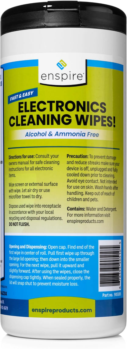 enspire® CLEAN MY SCREEN; Anti-Static Screen and Electronics Cleaning Wipes; 70 Count Tub; 905105