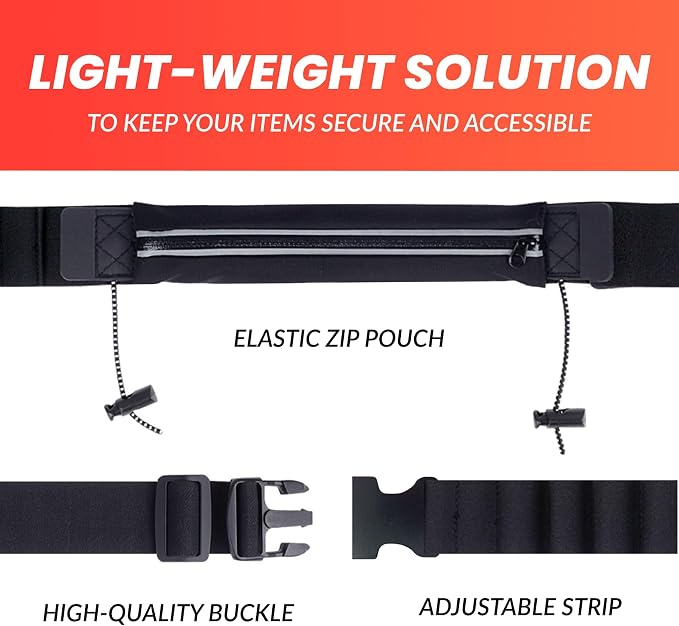 Triathlon Race Belt with Bib Holder - Water-Resistant Running Belt for Phone & Gel - No-Bounce Adjustable Waist Pack for Men & Women - Marathon Essentials & 5K Running Gear