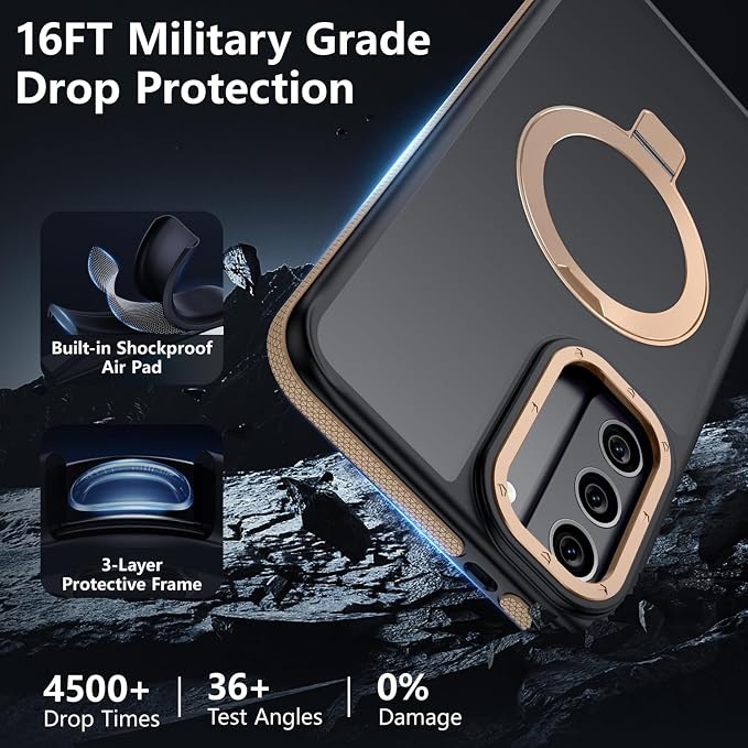 for Samsung Galaxy S21 Case, Magnetic Adjustable Ring Stand [Fit for Magsafe], [Military-Grade Shockproof Protection] Phone Case with Kickstand&Ring Holder 4 (Desert Gold)