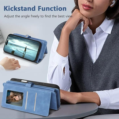 Wallet Case for iPhone 15 with Card Holder/Crossbody Wallet/Strap| RFID Blocking | Magnetic | Kickstand | Detachable | PU Leather Phone Case for iPhone 15,6.1 in,Sky Blue