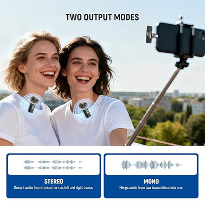 NEEWER KM23Max Wireless Lavalier Microphone 48KHz/24Bit 328ft Range 8H Battery Noise Cancelling Omnidirectional Mini USB C Mic Compatible with DJI Insta360 iPhone Android Phone PC (1x RX + 2X TX)