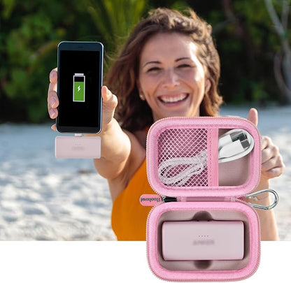 Boobowl Case Compatible with Anker Nano Portable Charger Power Bank, 5,000 Mah, with Built-in Lightning Connector, Charging Battery Pack Storage Holder for amelema/for LanLuk/for Feob (Box Only)-Pink