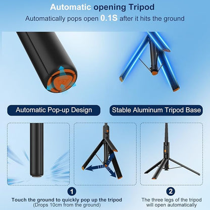 57" Automatic Phone Tripod, Extendable Selfie Stick for iPhone, Portable Cell Phone Stand Mount Holder with Remote Control for Selfie Stick TIK Tok Travel Vlog Live Broadcast Video Recording Black