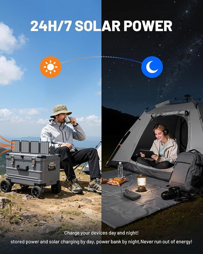 10000mAh Detachable Solar Power Bank, 14W Foldable Solar Charger, 5-Port Fast Charging Portable Battery Pack, Compact & Lightweight for Hiking, Cycling, and Everyday Emergency Power