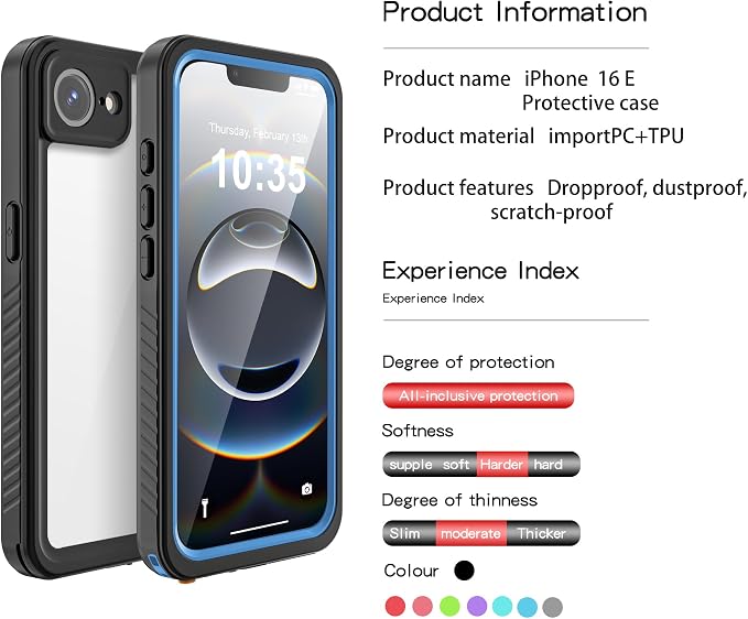 ANTSHARE for iPhone 16E Case, IP68 Waterproof with Built-in Screen Protector&Lens Protector [14FT Military Shockproof] Full Body Heavy Duty Protective Phone Case for iPhone 16E, Blue