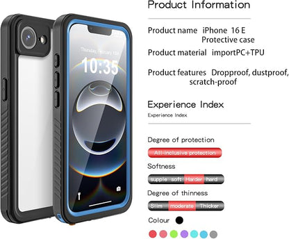 ANTSHARE for iPhone 16E Case, IP68 Waterproof with Built-in Screen Protector&Lens Protector [14FT Military Shockproof] Full Body Heavy Duty Protective Phone Case for iPhone 16E, Blue