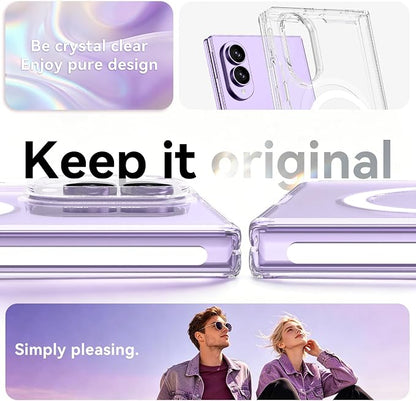 BENTOBEN Magnetic for Samsung Galaxy Z Fold 8 Wide Case Clear [Full Body Hinge Protection] [Fit for Magsafe] Slim Thin Rugged Shockproof Protective, Anti-yellow Phone Cover for Fold8 7.6", Clear White
