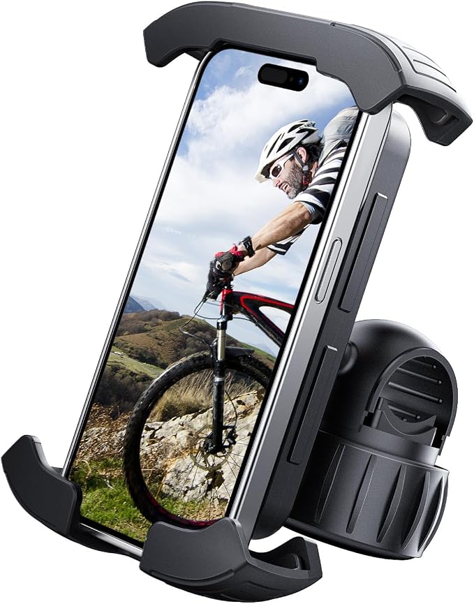 Bike Phone Holder, Motorcycle Mount,Motorcycle Phone Holder, Handlebar Cell Phone Clamp, Bicycle Scooter Phone Clip with Safe Lock, Bicycle Accessories, More 4.6" to 6.8" Smartphones