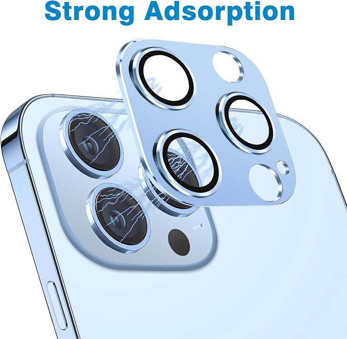 for iPhone 13 Pro and iPhone 13 Pro Max Camera Lens Protector, Anti-Scratch Tempered Glass Camera Screen Protector Shockproof Full Protective Camera Cover Case Friendly Lens Cover-Sierra Blue