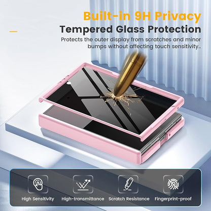 Caka Magnetic for Samsung Galaxy Z Fold 8 Case with Hinge Protection Pink | Compatible with MagSafe, Built-in Outer Screen Protector, Hinge Guard, Translucent Matte Back, 360° Hybrid Drop Defense