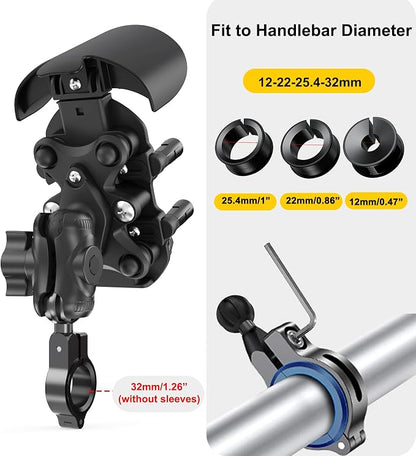 iMESTOU Anti-Vibration Motorcycle Phone Mount, Shock Damping Bike Cellphone Holder with 1" Ball Mount Base 720° Rotatable Fits for 12-32mm Handlebars, Widely Compatible with 5.4"-7.0" Smartphones
