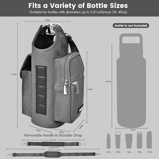 icolor Magnetic Gym Bag Water Bottle Carrier Holder with Phone Pockets & Shoulder Strap,Gym Magnetic Bag 5 Built-in Magnets Gym Accessories Organizer Sling Bottle Bag Pouch Sleeve