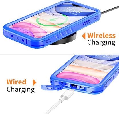 Cozycase Compatible with Waterproof iPhone 11 case, Built-in Screen Protector, Full-Body Rugged Bumper Sealed Case Cover, Shockproof Dustproof Waterproof Case for iPhone 11 6.1 inch (Blue)