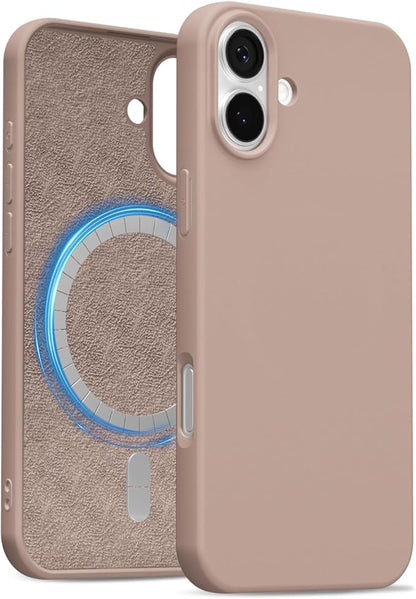 for iPhone 16 Case Silicone Compatible with Magsafe Case, Ultra Slim Thin Magnetic Phone Cases Mag Safe, Cute Soft Rubber Gel TPU Matte Plain Wireless Charging Cover for Women, Brown