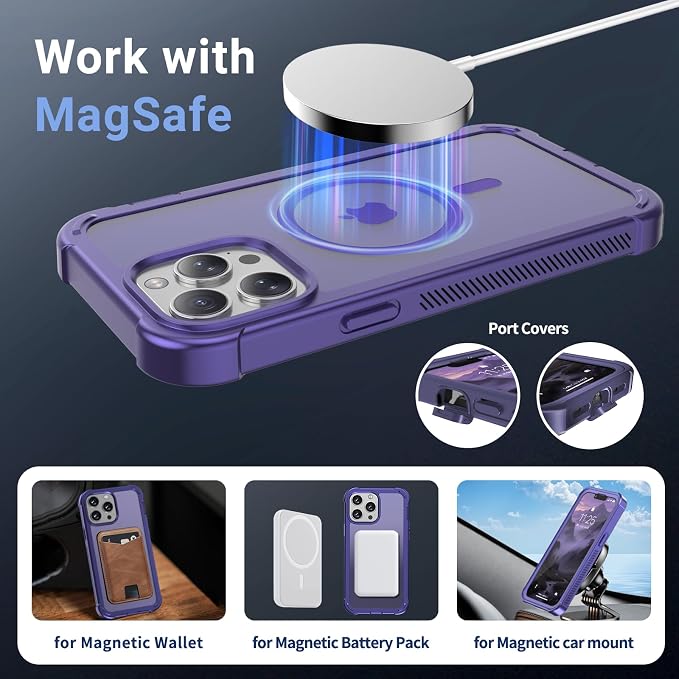 jaroco Magnetic for iPhone 13 Pro Max Case, [Compatible with MagSafe][Military Grade Drop Protection][Heavy Duty Protection][Non-Slip][Shockproof] 2-Layer Durable Bumper Phone Case 6.7''-Dark Purple