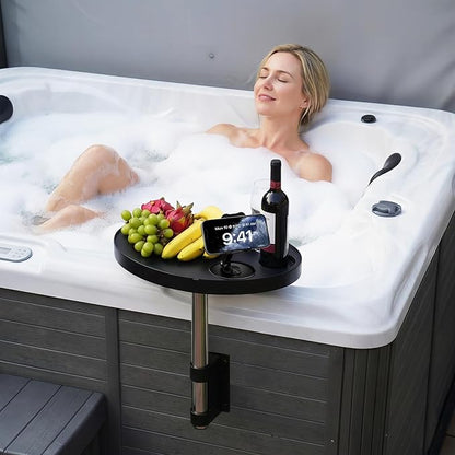 Hot Tub Tray Table with Cup Holders & Phone Holder, 360° Rotating Spa Side Table, Adjustable Hot Tub Side Table for Drinks, Snacks & Accessories, Waterproof Spa Tray
