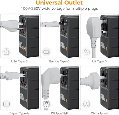 TESSAN Universal Travel Adapter, 140W GaN, Black | International Plug Adaptor, 3 USB C and 1 USB A Charging Ports, Worldwide Power Outlet, US to Europe UK AUS Ireland