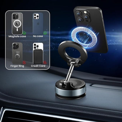 TREEFIA Upgraded 360° Vacuum Magnetic Phone Holder, Vacuum Suction Magnetic Phone Mount with Foldable Phone Holder for Car/Gym/Mirror/Smooth Surface, Suitable with All Smartphones (K007 Black)