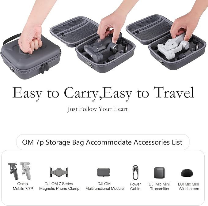 Travel Case for DJI OM 7P/OM7/OM8 - Portable Storage Bag Hardshell Carrying Case Fits DJI Osmo Mobile 7/7P /OM8 Smartphone Gimbal Stabilizer and Accessories(Grey)