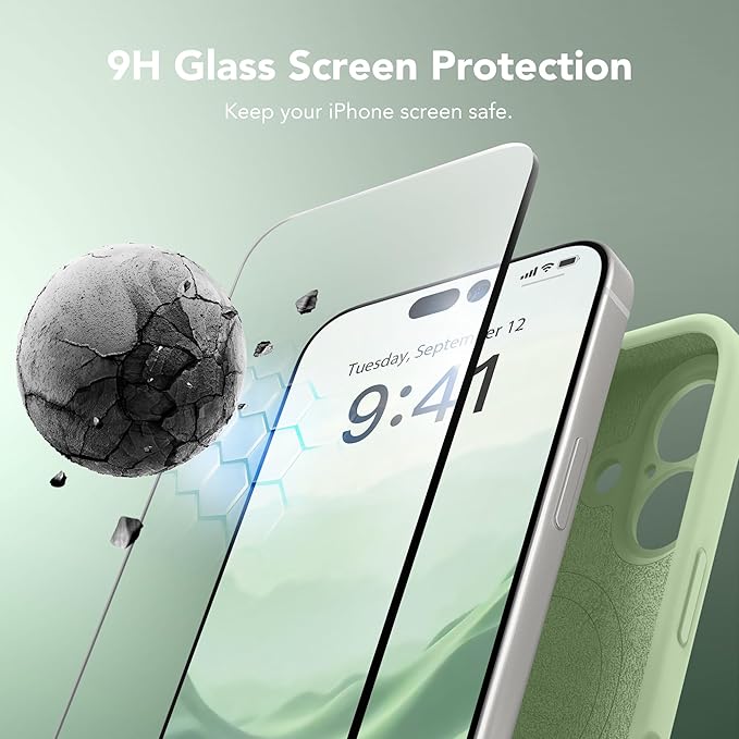 Magnetic for iPhone 16 Case, Compatible with MagSafe, [Screen Protector + Full Camera Protection], Silicone Shockproof Anti-Scratch Protective Phone Case for iPhone 16 6.1", Matcha