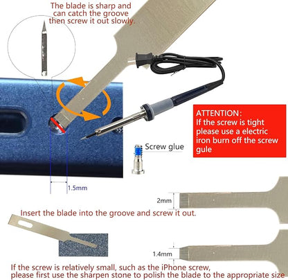 Damaged Screw Removal for Cell Phone, Broken Screw Extractor Kit for iphone, iphone Repair Tool, Electric Screw Cutter for Small Screw,4 size Heads, USB 5V Power Supply, Screw Extractor for Laptop/Pad