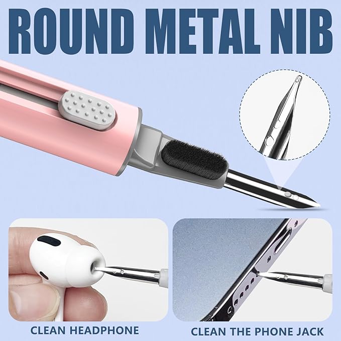 【1 Pack】 Cleaner Kit for Apple Airpods 4 Earbuds,Cleaning Kit Pen Shape with Soft Brush Flocking Sponge Tool for Bluetooth Earphones Headphones Charging Case,Phone,Camera and Computer(Pink)
