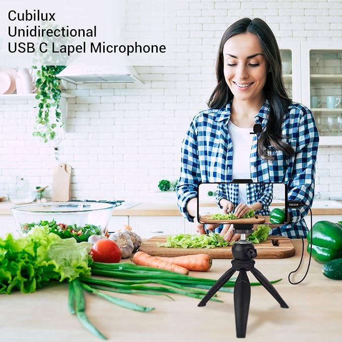 Cubilux USB C Lavalier Microphone, Unidirectional Type C Mini Lapel MIC for Android, MacBook, iPhone 17/16/15, iPad Pro 13/12.9/11, iPad Air 13/11, Samsung S25/S24/S23/S22, Pixel 10/9/8/7 Pro, 5 FT