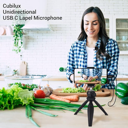 Cubilux USB C Lavalier Microphone, Unidirectional Type C Mini Lapel MIC for Android, MacBook, iPhone 17/16/15, iPad Pro 13/12.9/11, iPad Air 13/11, Samsung S25/S24/S23/S22, Pixel 10/9/8/7 Pro, 5 FT